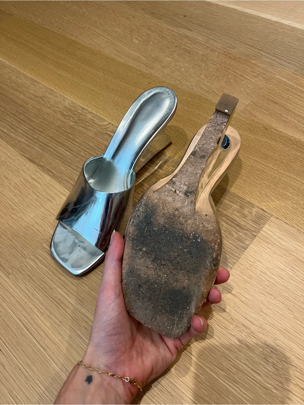 Reformation Silver Metallic Open-Toe Mule Heels - Picture 3 of 3